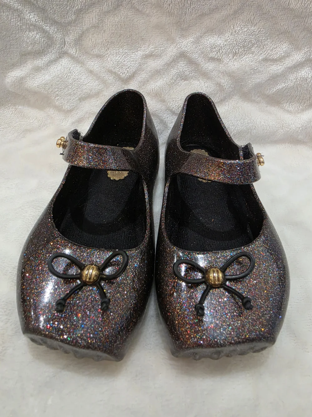 Mini Melissa Kids Sz 6 Toddler. Black Multicolor Glitter Mary Jane Ballet Shoes.